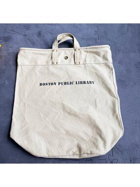 Levenger Boston Public Library Canvas Delivery Tote Bag Khaki Heavy Duty
